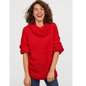 H&M Wool Mohair Blend Oversized Cowl Sweater in Red Size Small